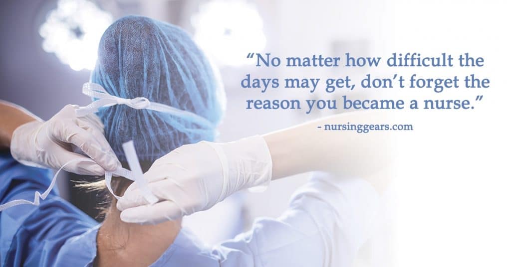 a nurse in the operating room putting on face mask