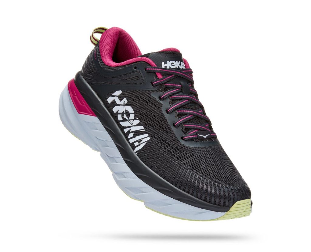 Pink and black Hoka One One Bondi 7 