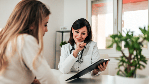 ob/gyn talking with patient