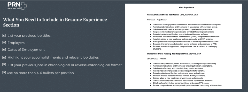 work experience to include in a travel nurse resume